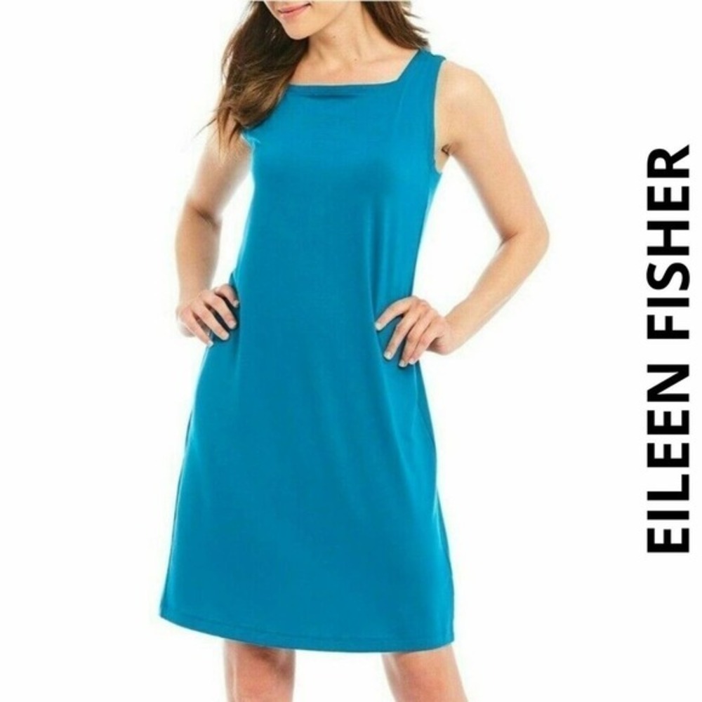 Eileen Fisher NWT Teal Square‎ Neck Jersey Dress XS